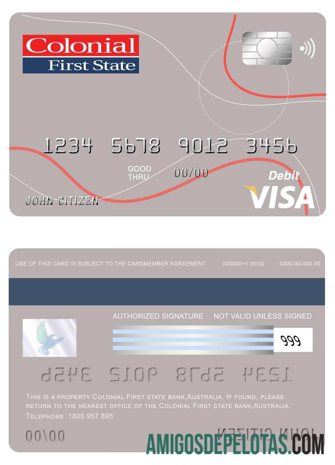 Cartão Visa Colonial First State Bank da Austrália exemplo real
